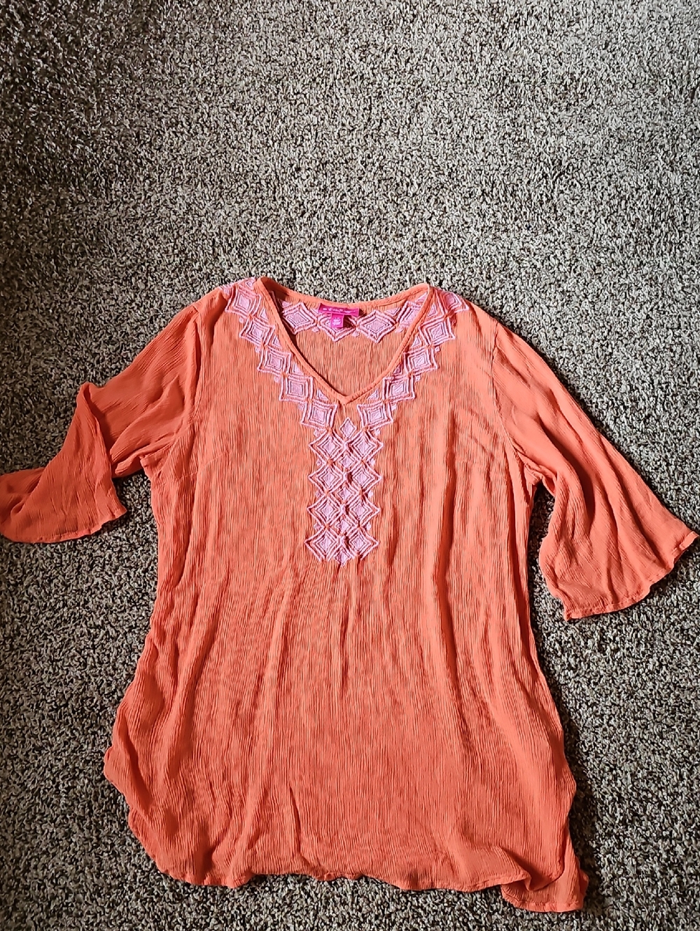 Lilly Pulitzer Coral Tunic with Pink Embroidered V-Neck